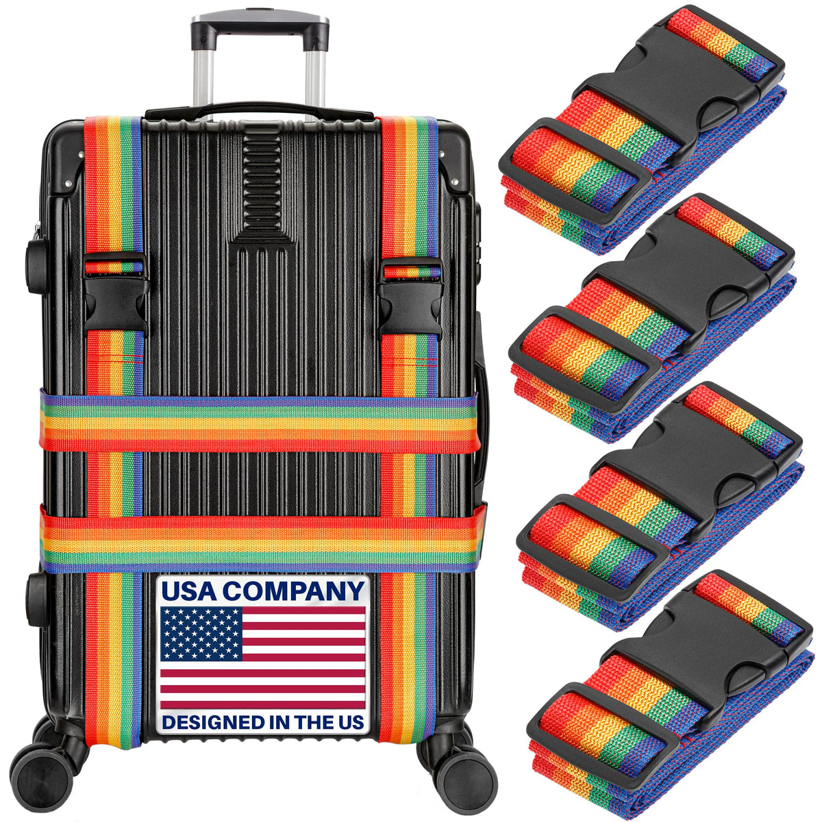 Luggage Straps for Suitcases - TSA Approved - Navy Blue, 4 PK