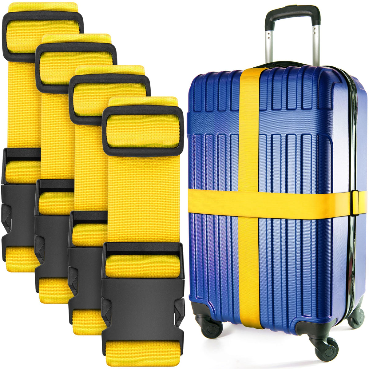 Luggage Straps for Suitcases - TSA Approved - Neon Green, 4 PK