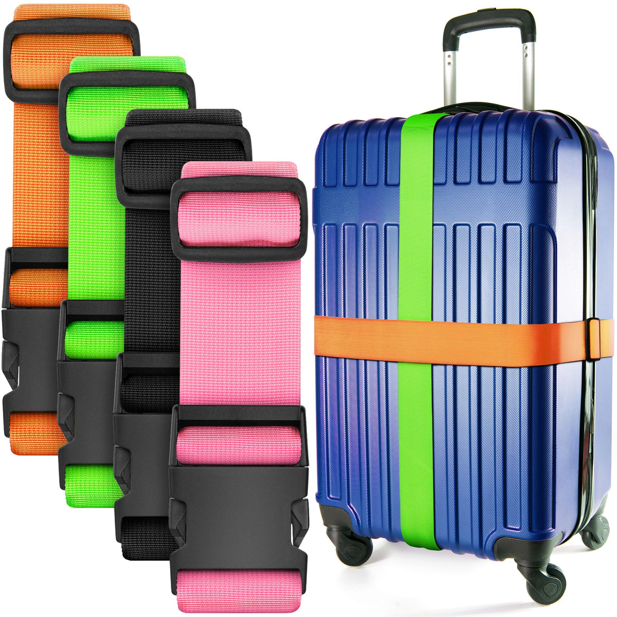Luggage Straps for Suitcases - TSA Approved - Navy Blue, 4 PK