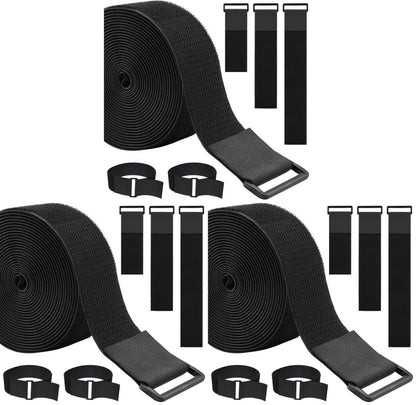 1.5In x 16Ft Cinch Straps Heavy Duty With 20 Buckles, Black Nylon Hook and Loop Straps, Reusable Long Cable Ties for Organizer or Storage