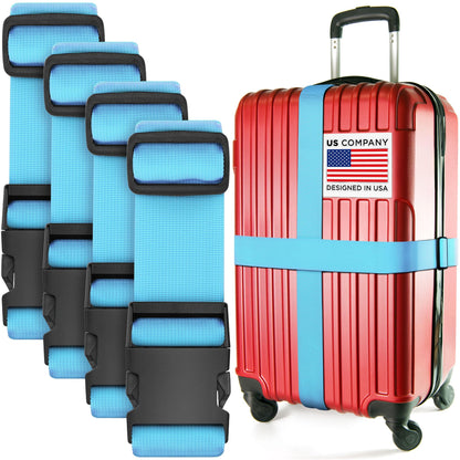 Luggage Straps for Suitcases - TSA Approved - Neon Green, 4 PK