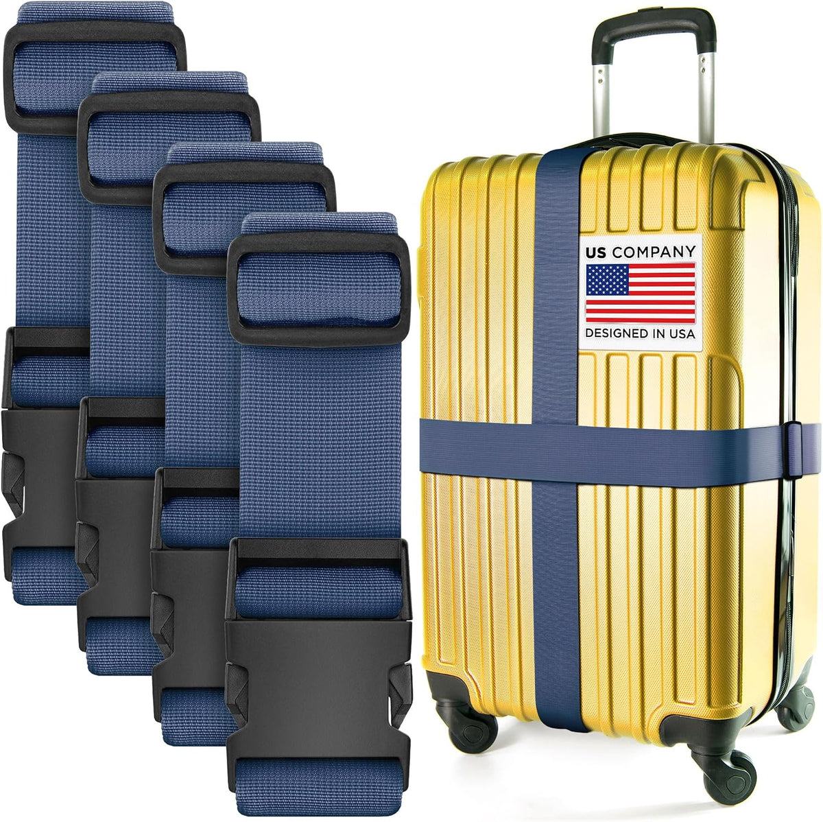 Luggage Straps for Suitcases - TSA Approved - Navy Blue, 4 PK