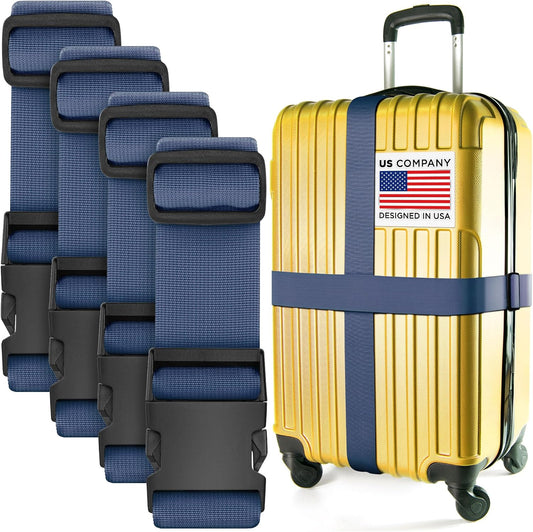 Luggage Straps for Suitcases - TSA Approved - Navy Blue, 4 PK