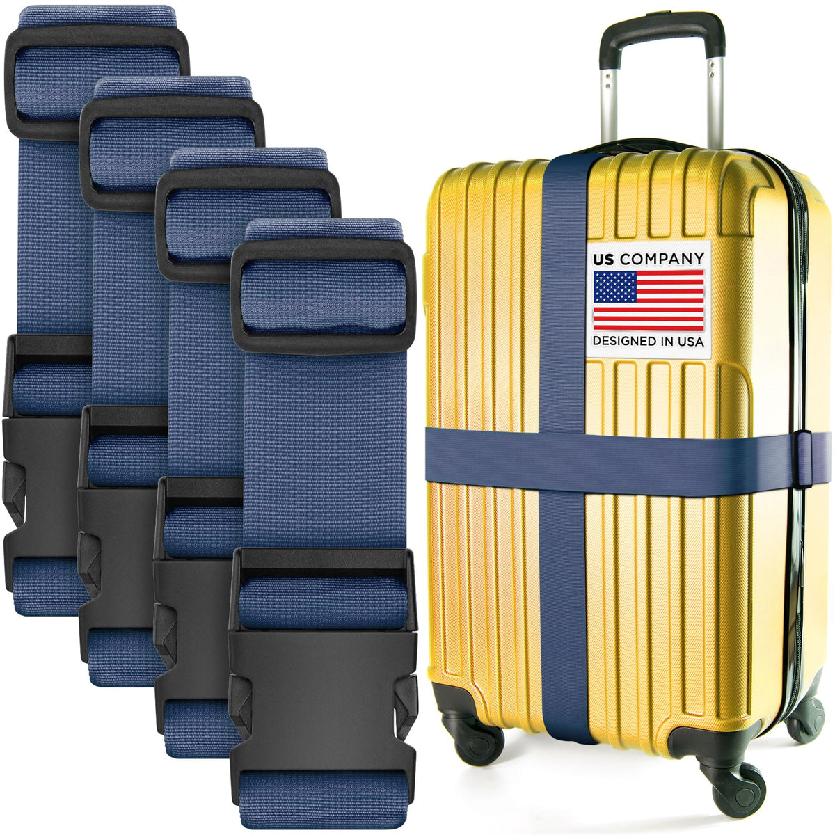Luggage Straps for Suitcases - TSA Approved - Navy Blue, 4 PK